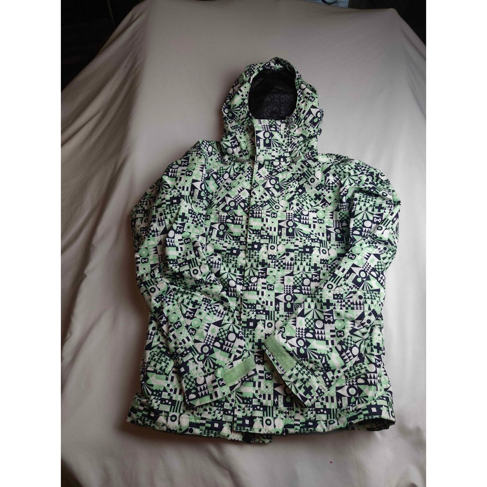 Vans Womens Snowboard Jacket Green Geometric Print Waterproof Hooded Small